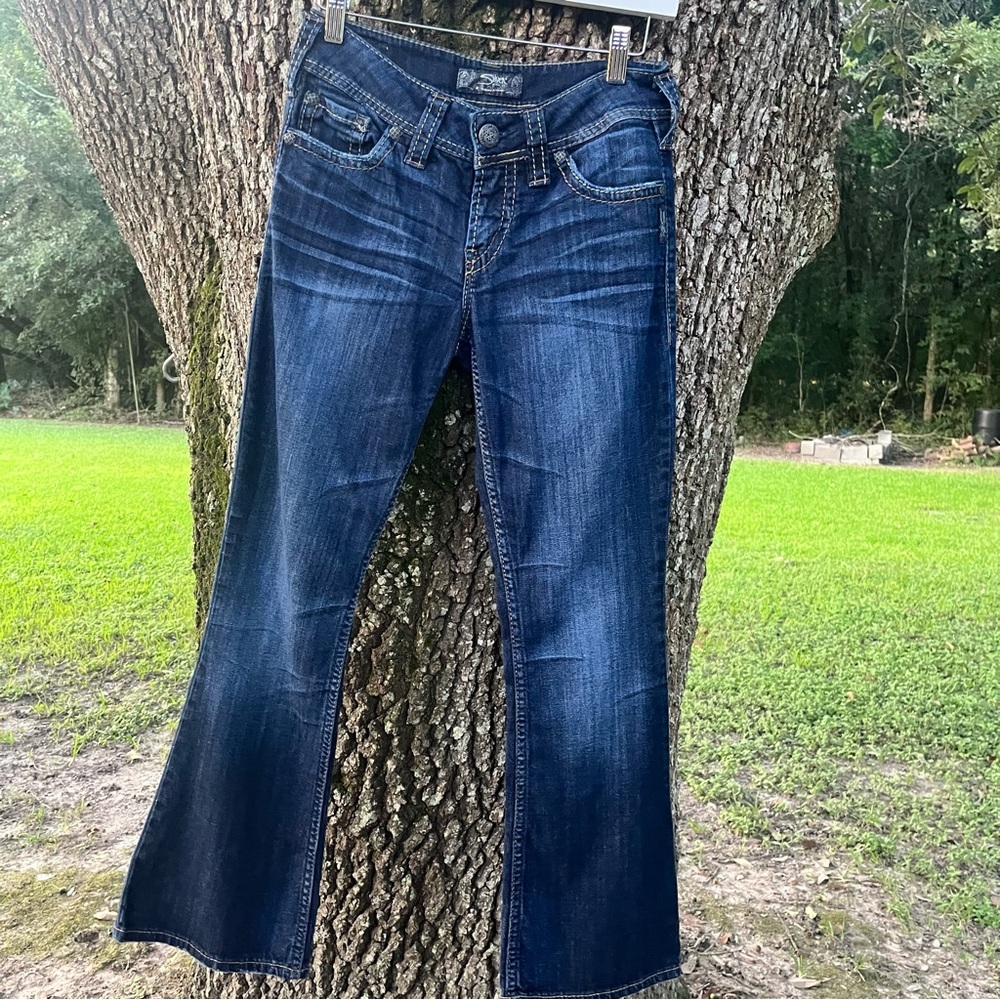 SILVER 27/30 VINTAGE Y2K LOW RISE FLARE LEG DENIM BLIE JEANS